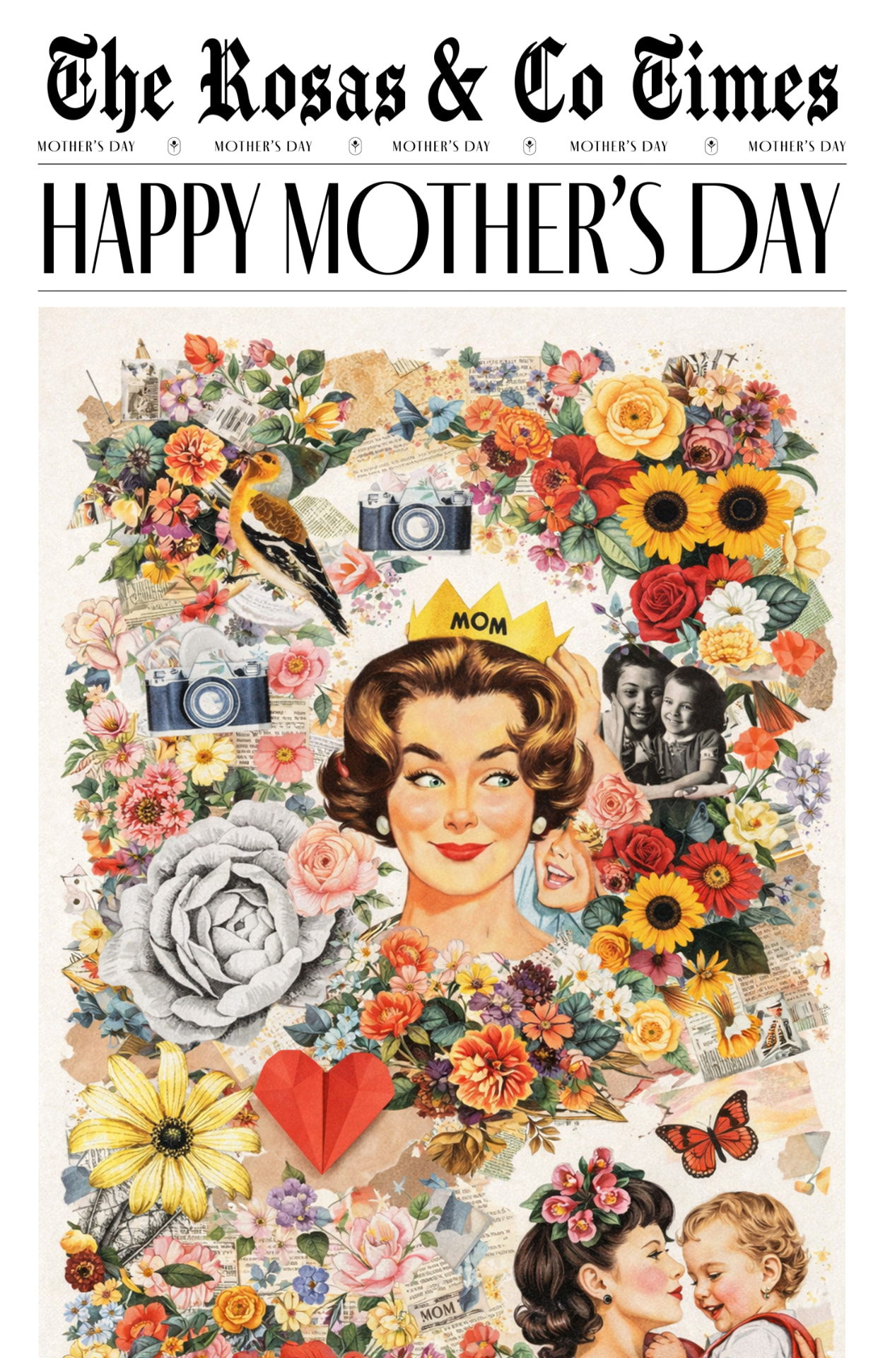 The Rosas & Co. Times Mother's Day editorial newspaper collage